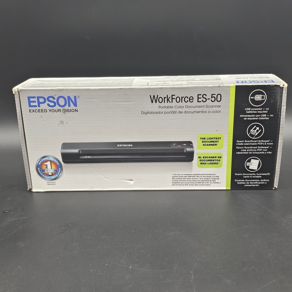 Epson WorkForce ES-50 Portable Color Document Scanner Black USB Powered TESTED