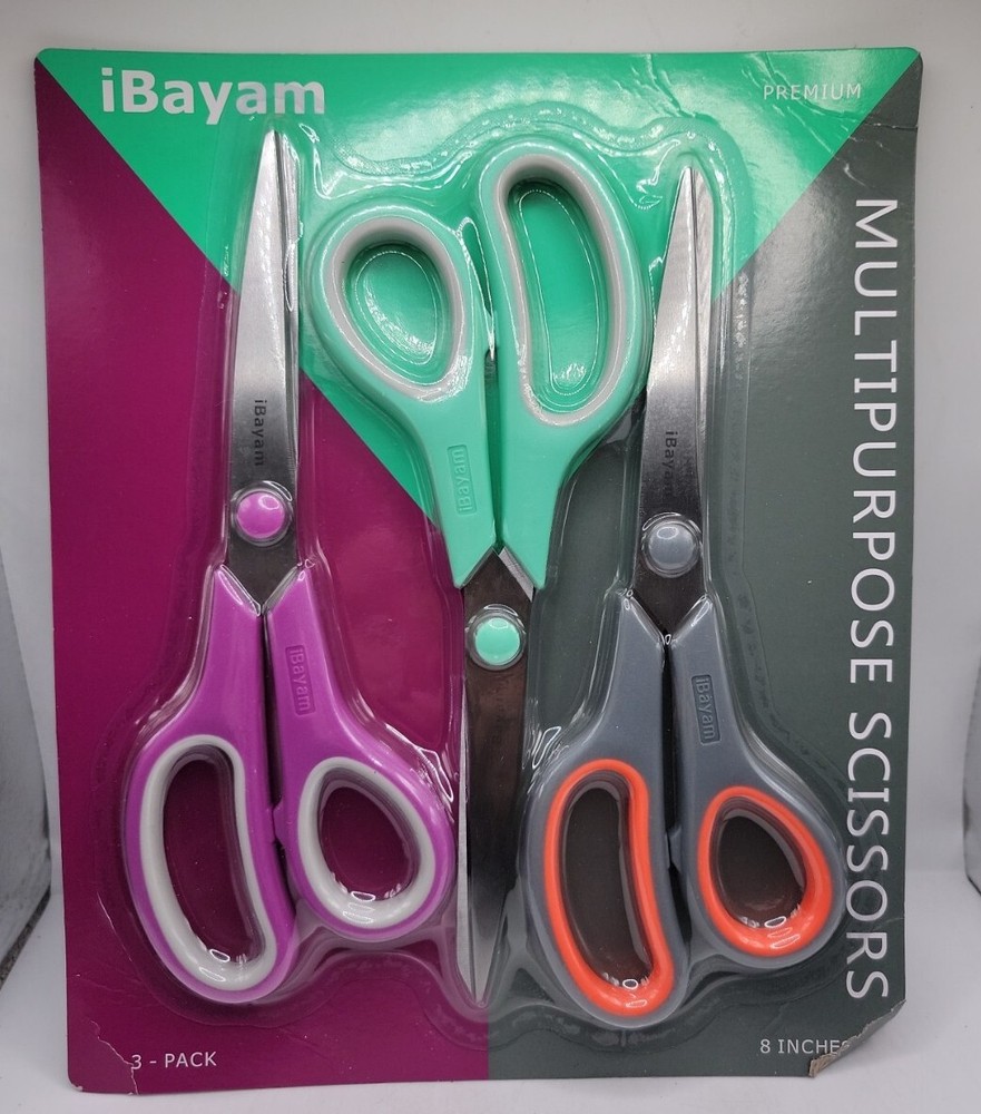 Scissors iBayam 8" Multipurpose Scissors Bulk 3-Pack Ultra Sharp Blade Shears