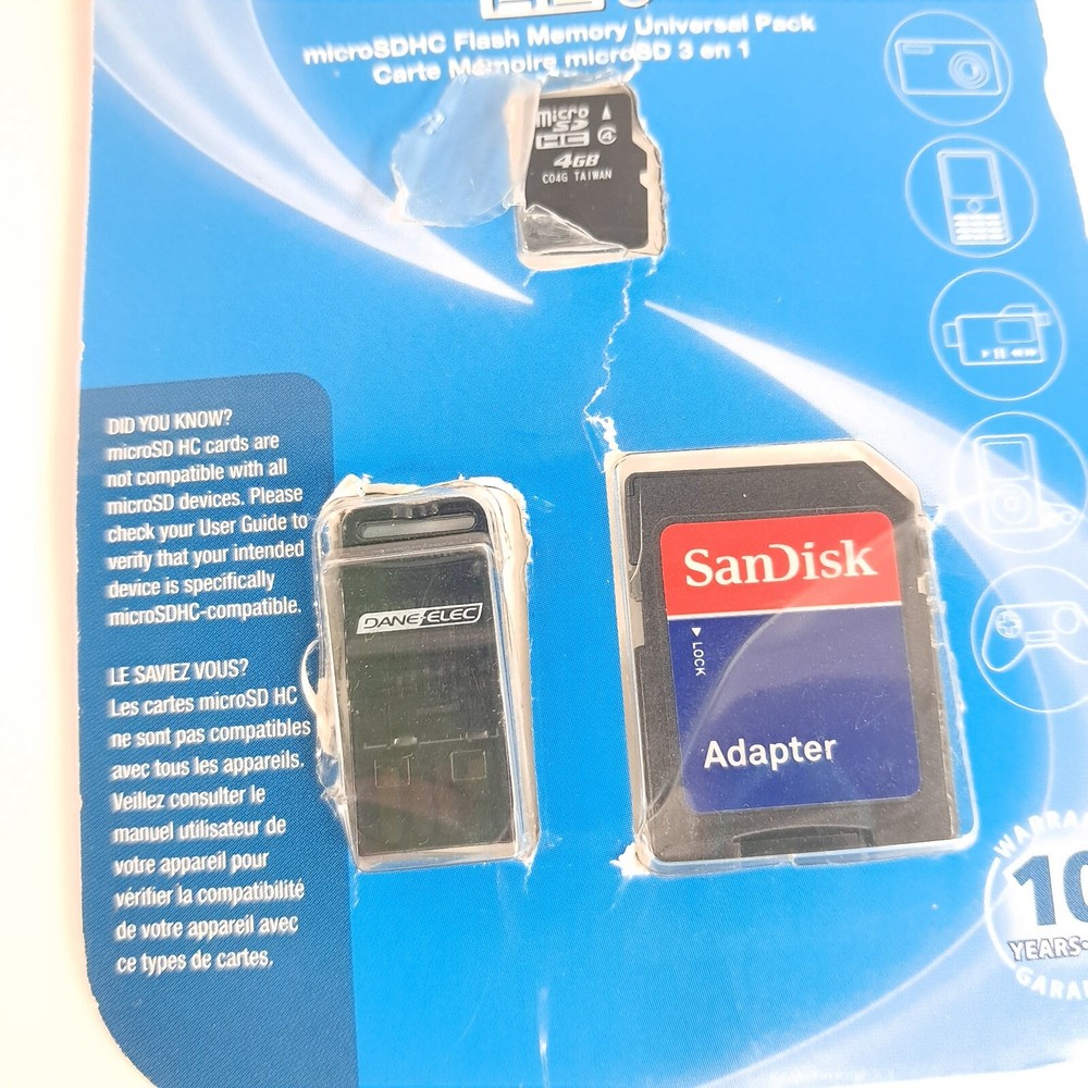 Dane Elec SanDisk adapter MicroSDHC Flash memory 4 GB San Disk Vintage