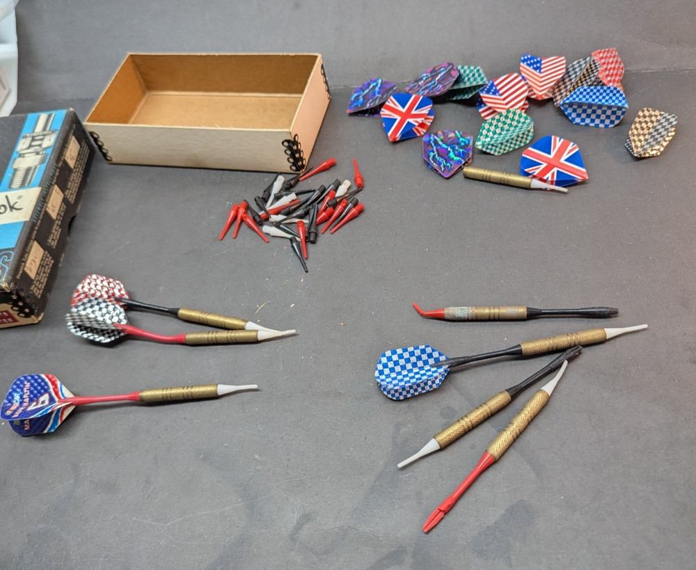 Bulk Darts Soft Tip Assorted Accessories US and British Flags Empty Swagelok Box
