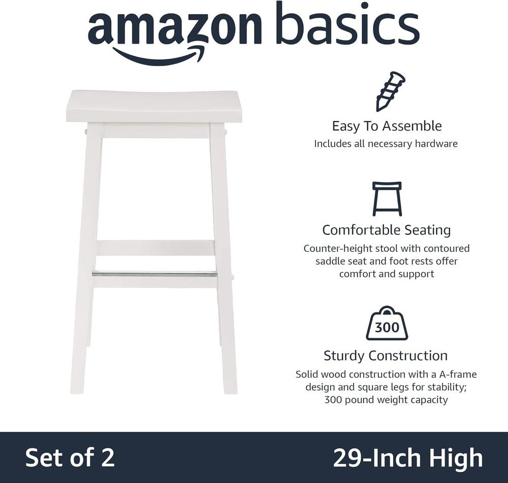 Solid Wood Saddle-Seat Kitchen Counter Barstool W/ Footrest Easy Assembly
