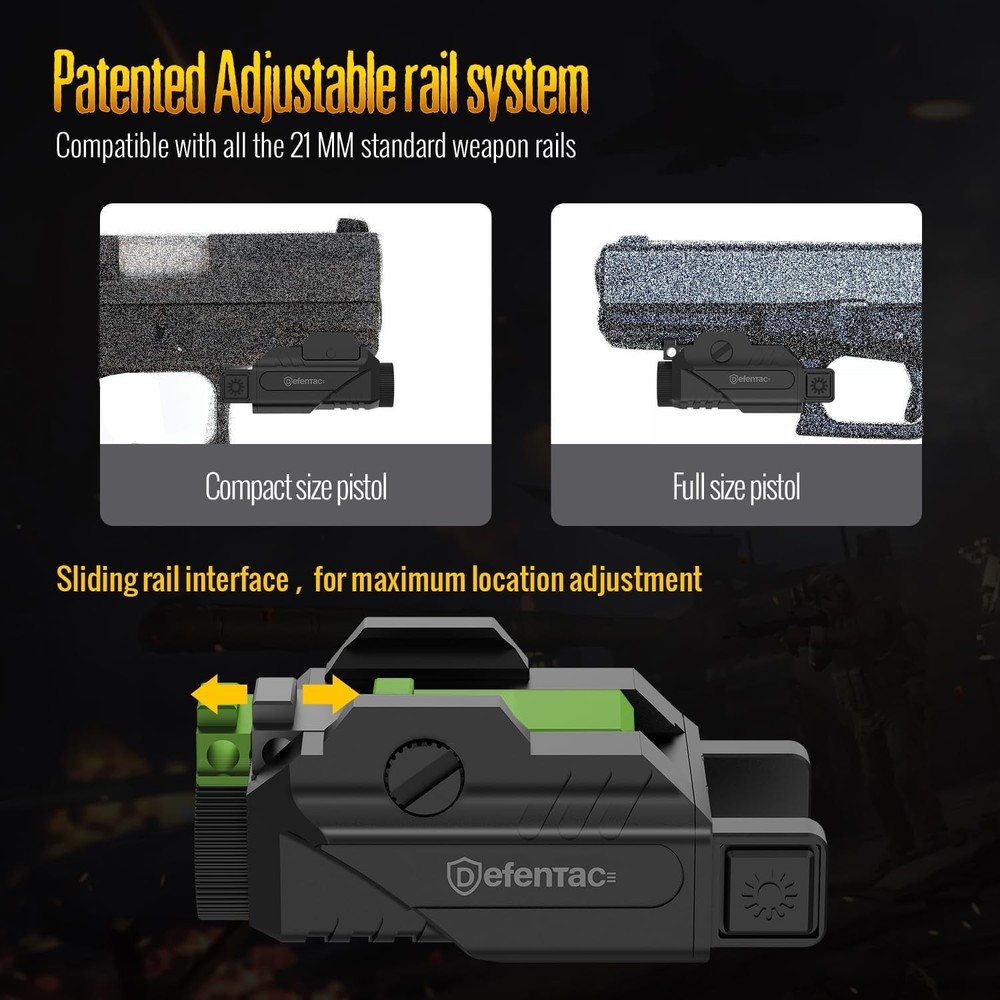 DEFENTAC Pistol Light with Strobe Function for 600 Lumens, 600lm White LED