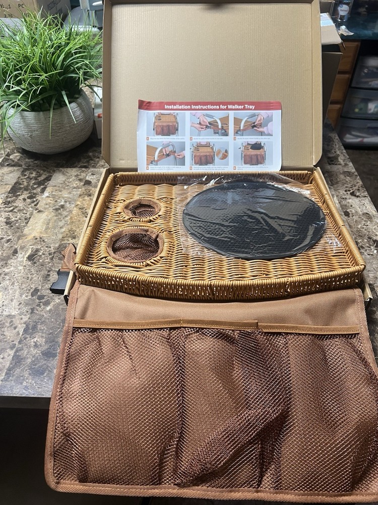 Wicker Mobility Table Tray For Folding Walker Cup Holder 3 Front Section Storage