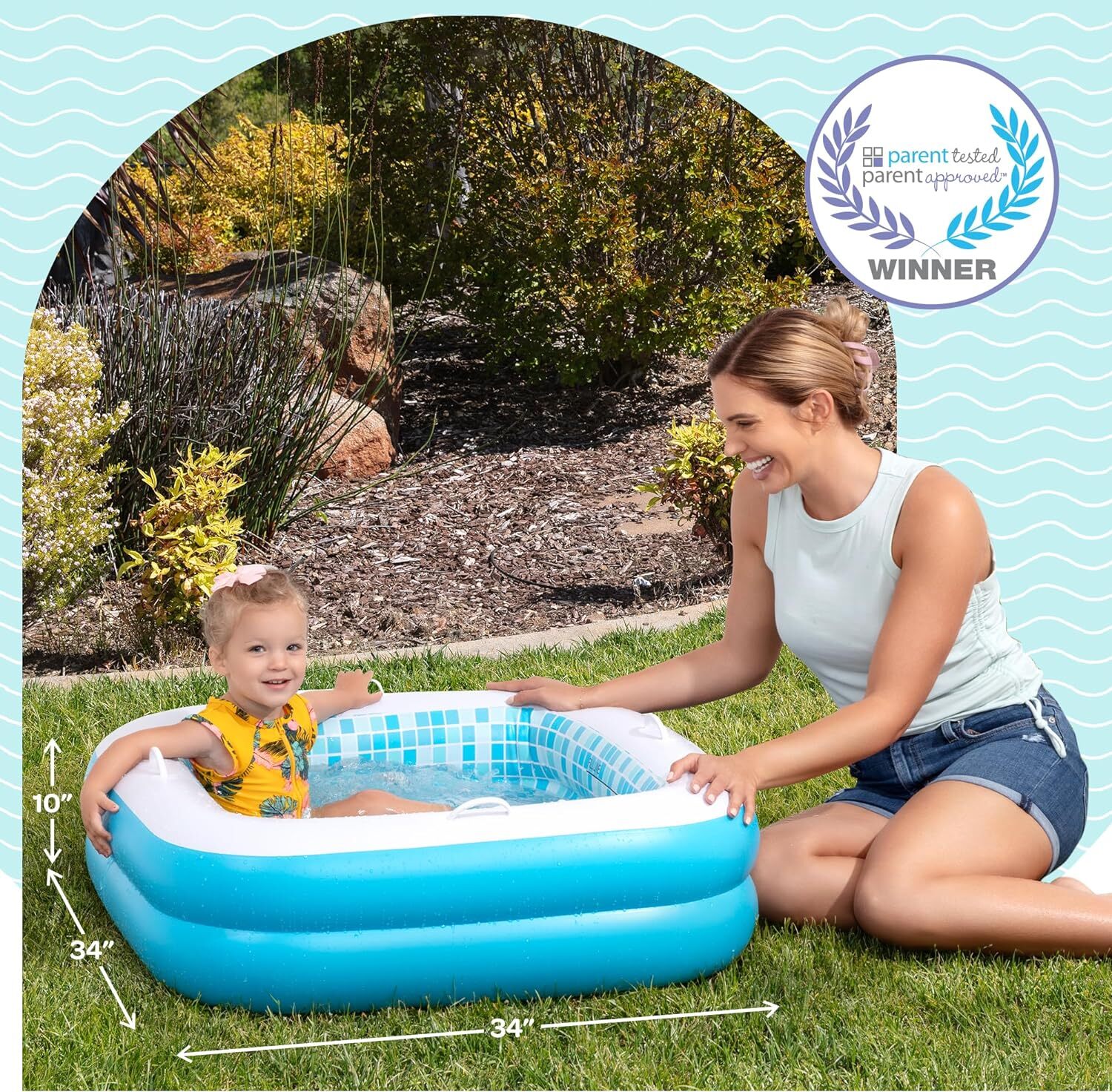 Kiddie pool inflatable Blow Up Padded Floor Grip Handles Drain toddlers Ball Pit