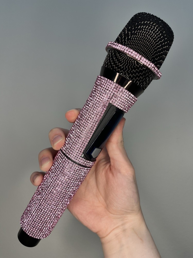 Pink Rhinestone Wireless Karaoke Microphone + Receiver System - Rechargeable