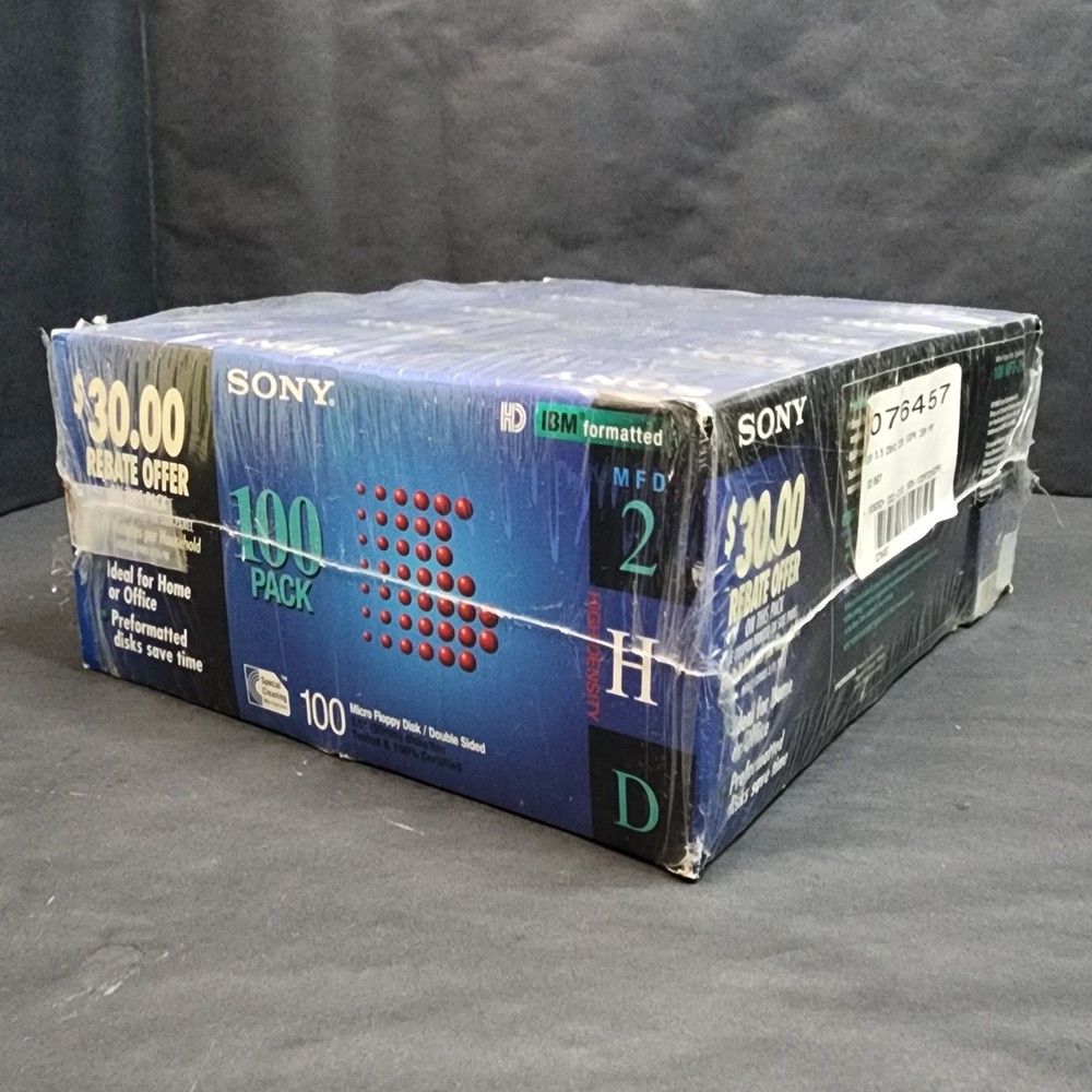 Vtg Sony 100 Pk MFD 2HD 3.5 MicroFloppy Disk NOS Retrocomputing IBM/PC Storage