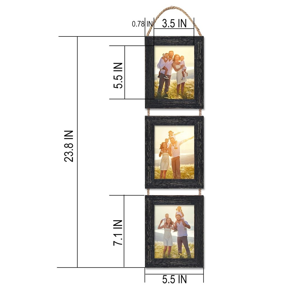 4x6 Wall Hanging Picture Frames Collage with 3 Opening Frames Black 4x6