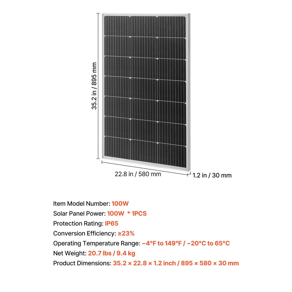 Uimoso 100W Monocrystalline Solar Panel High-Efficiency PV Module