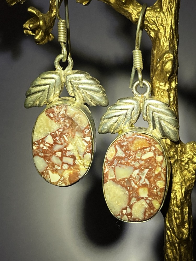 925 STERLING SILVER JASPER LEAF EARRINGS