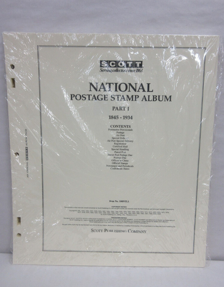 Scott National Series Stamp Album Pages United States Part 1 1845-1934 #100NTL1