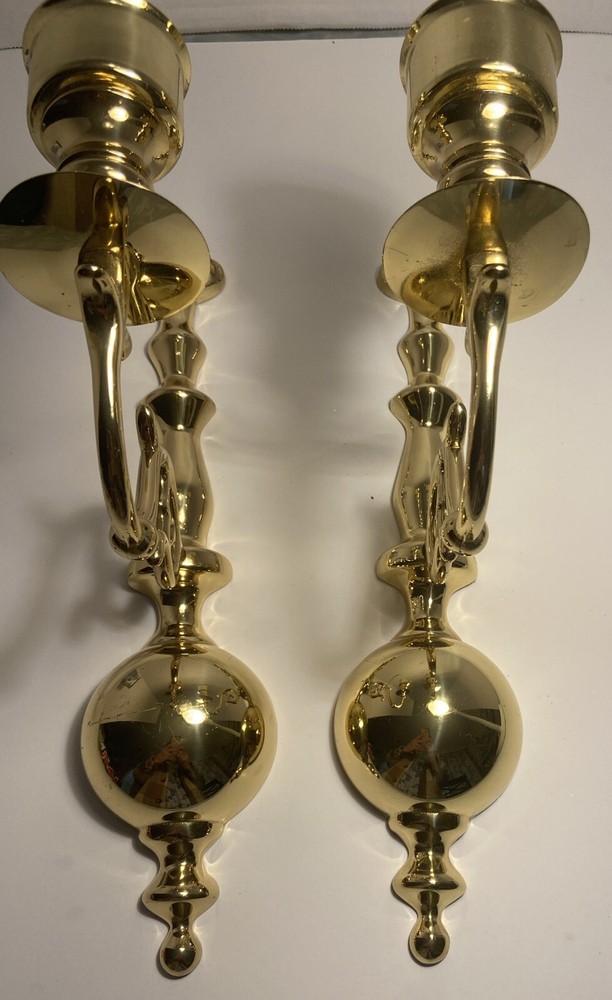 Vintage Solid Brass Wall Sconces Candle Holders 12”Pair Set