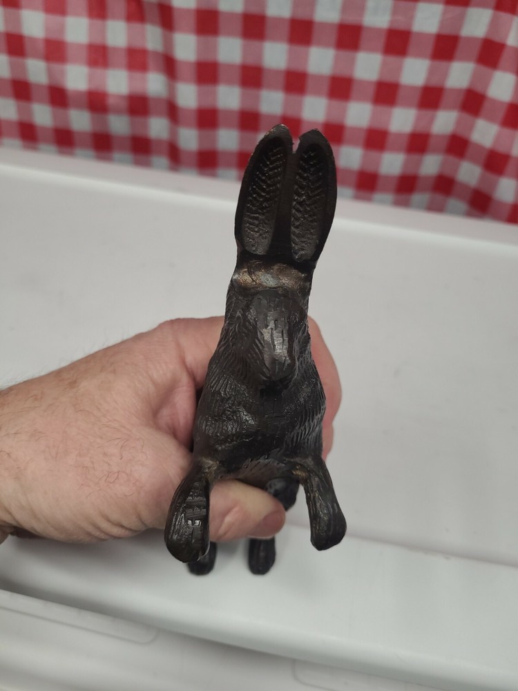Antique Bronze Standing Bunny Rabbit Hare Figurine Statue