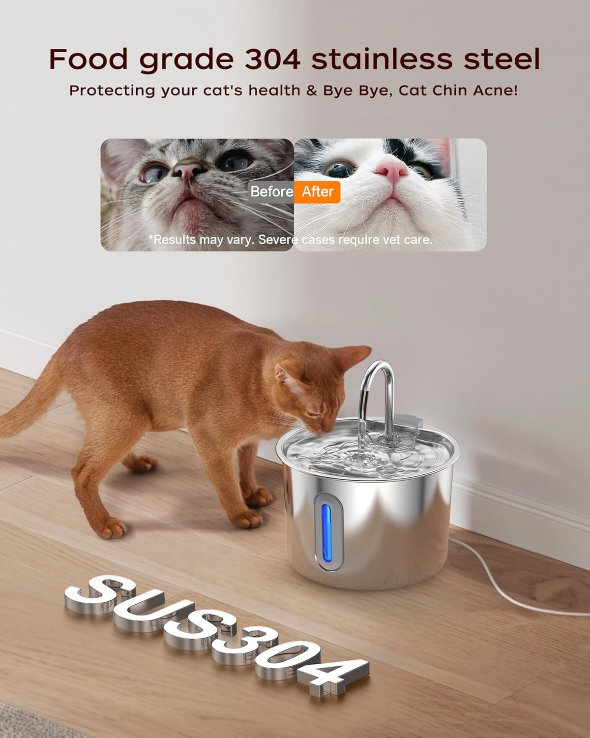 74.4oz/2.2L Cat Water Fountain Stainless Steel, Automatic Pet Water Dispenser