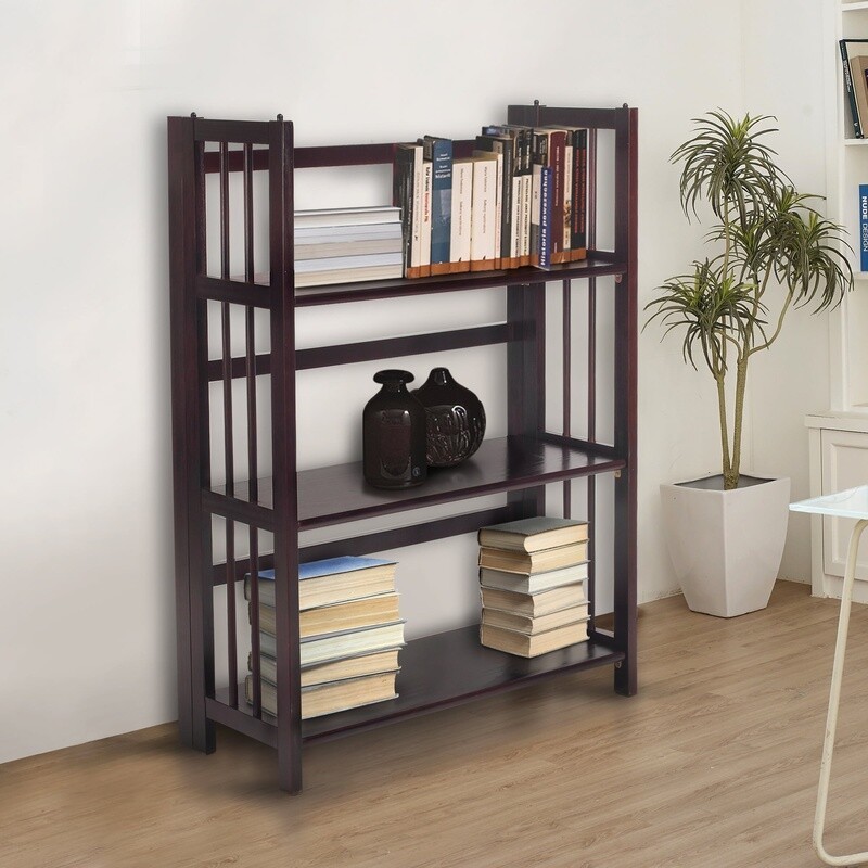 3 Tier Folding Stackable Bookshelf Solid Wood Storage Shelf Easy Setup Durable