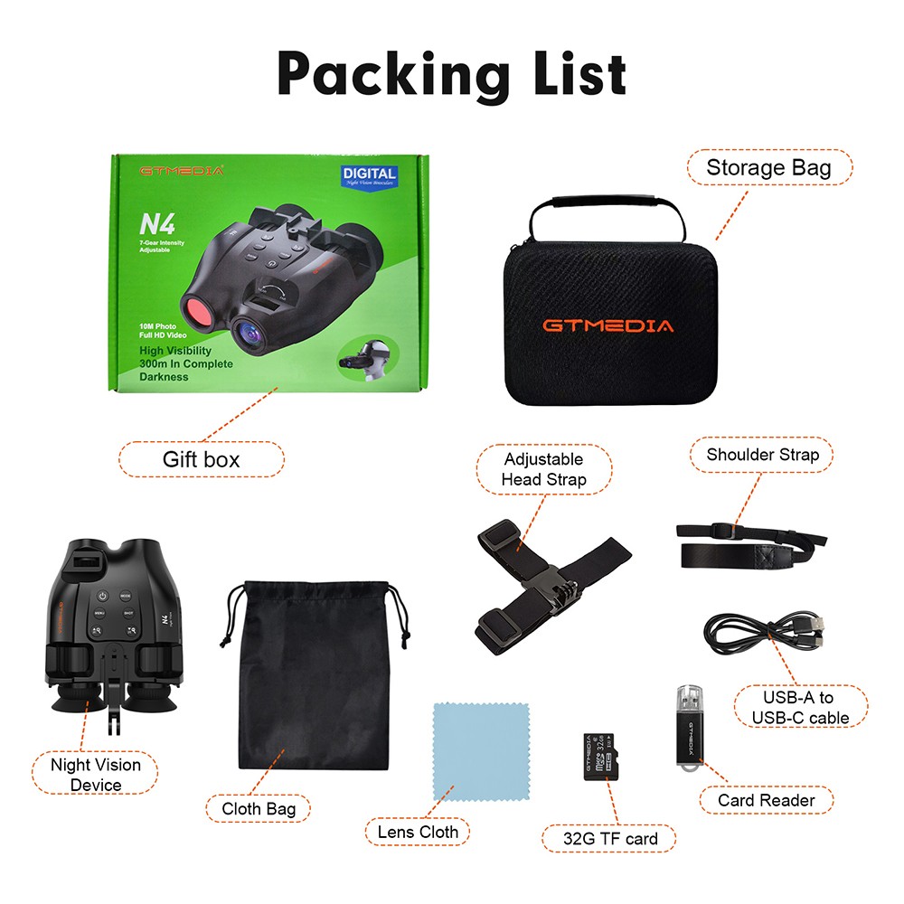 Head-Mounted 1080p Night Vision Goggles Rechargeable Hands 5X Digital Zoom