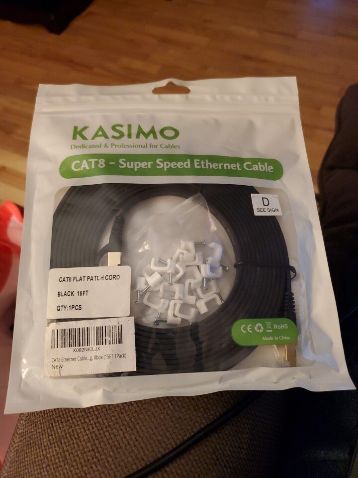 Kasimo CAT8 Super speed Ethernet Cable 15 FT Black