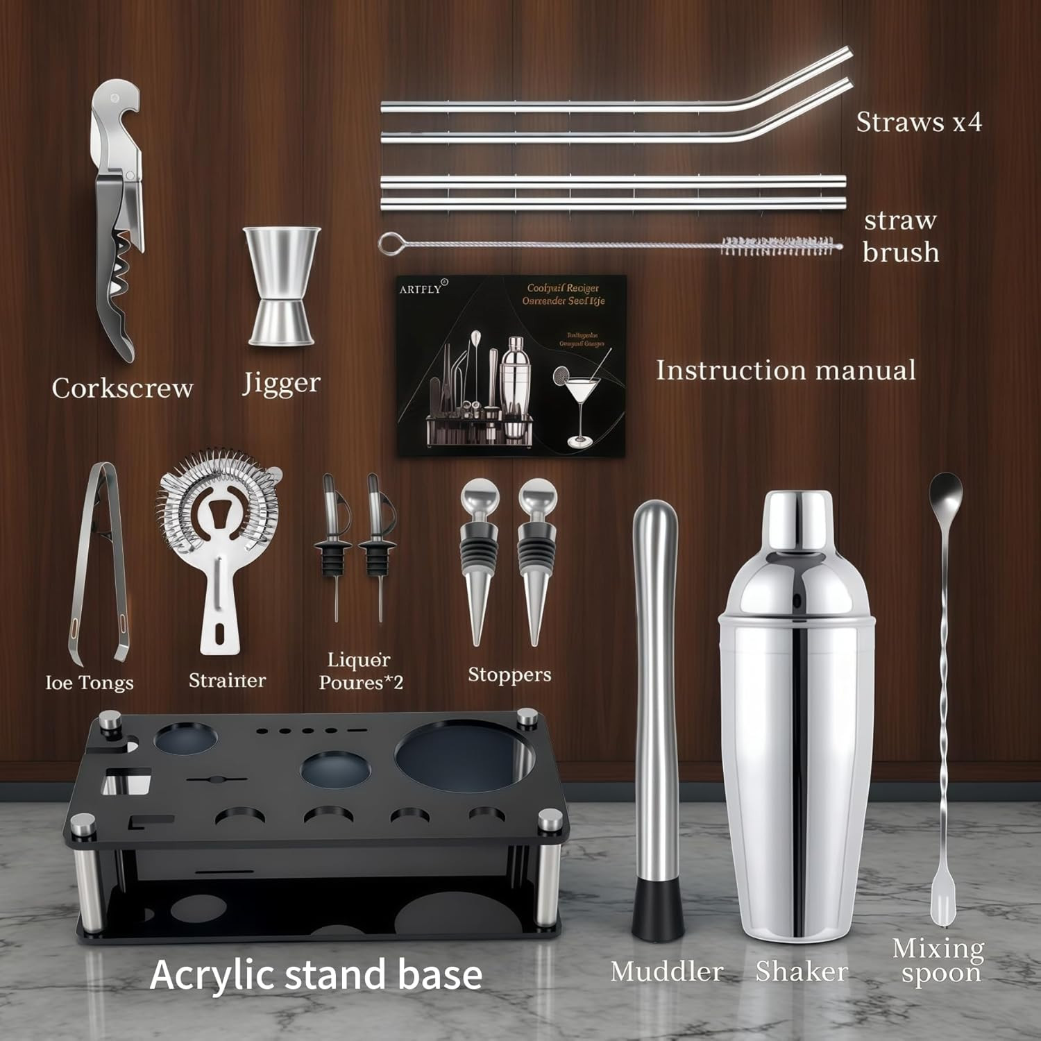 18-Piece Professional Cocktail Shaker Set and Bartender Kit with Stand, Stainles