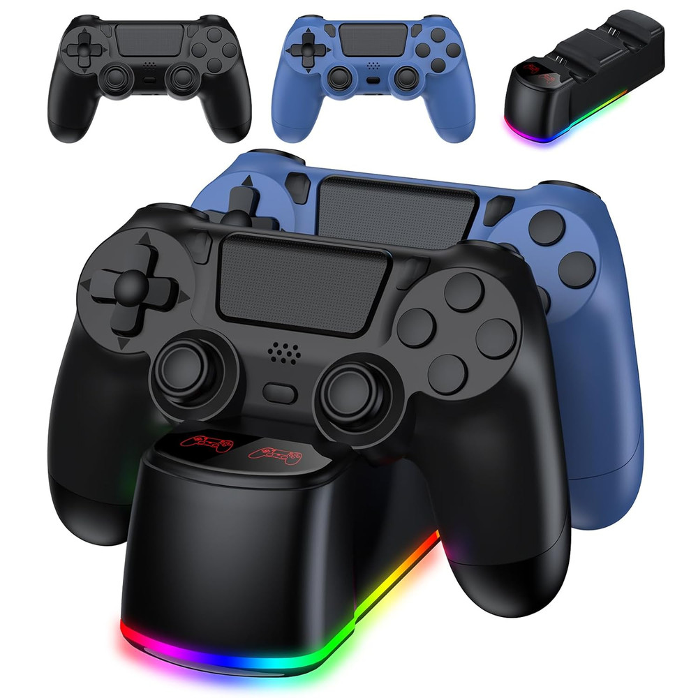 2 Pack Controller with Charger Dock for PS4 Wireless Game Controller, with LED C
