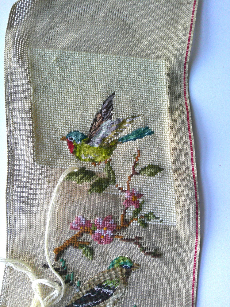 BIRDS Preworked canvas bell pull salvage project