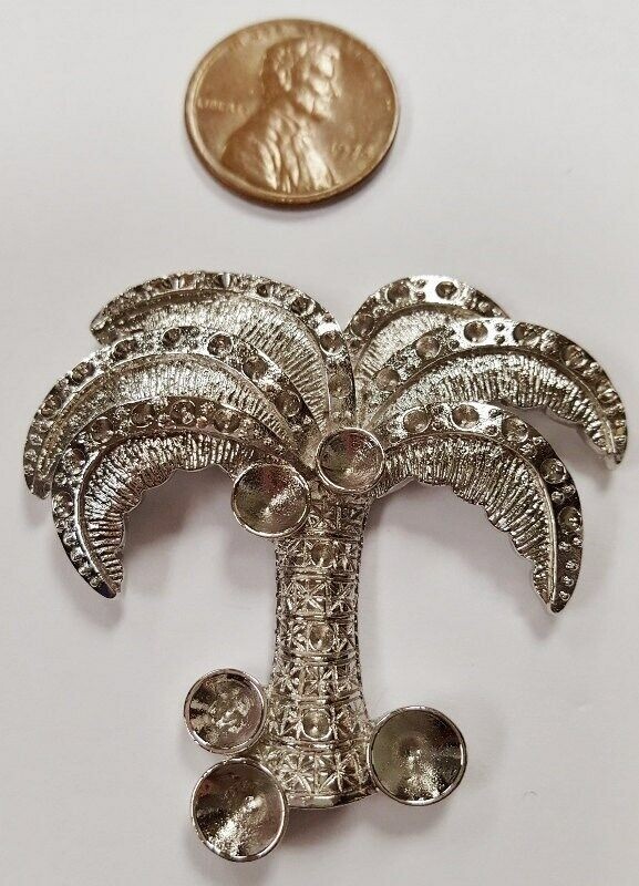 1 Retro Silver Palm Tree 46x47mm. Unset Rhinestone Setting Finding E306