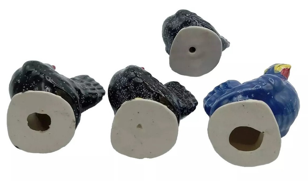CHICKENS 3 BLACK 1 BLUE MINITURES CERAMIC 4 PC. SET