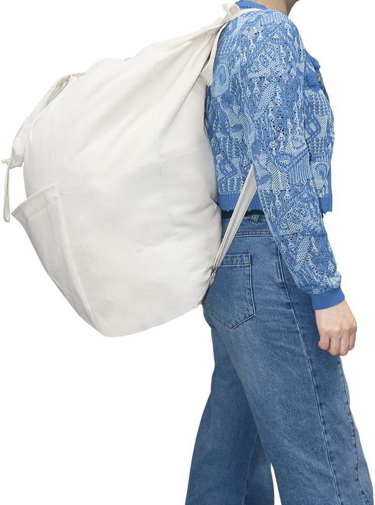 100% Breathable Cotton Canvas Laundry Backpack Bags with Drawstring Closure & Sh
