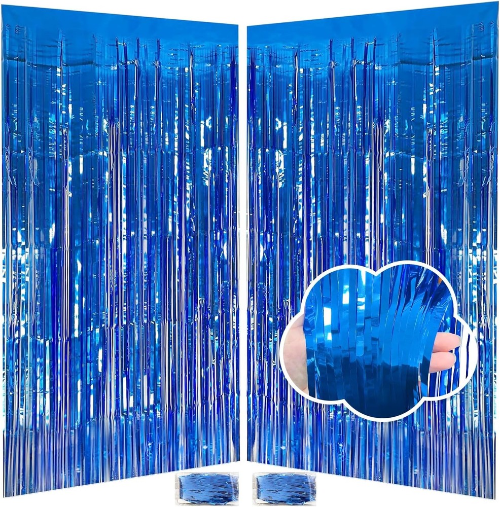 Blue Streamers Party Decorations 3.3x8.2ft, 2 Pack Dark
