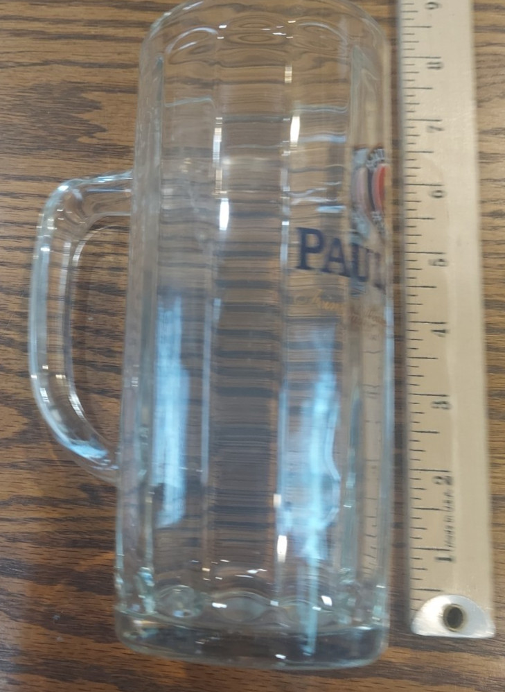 PAULANER Munchen, Germany LARGE & HEAVY 1 LITER Glass Beer Mug German Stein