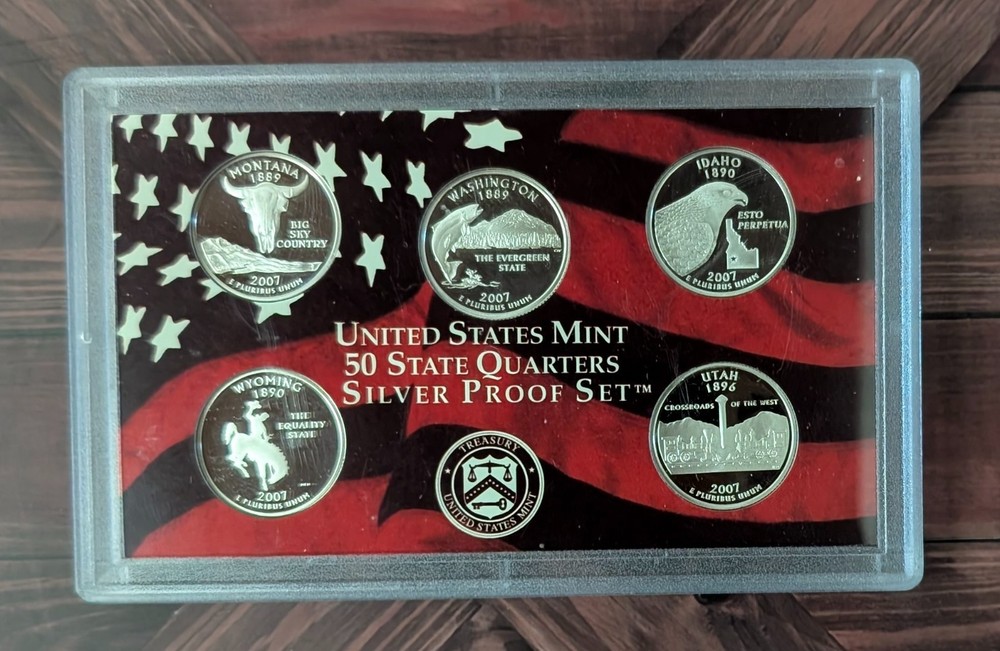 2002-2008 US Mint Silver S Proof State Quarters Sets in Cherry Wood Display Case