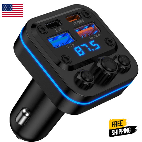Bluetooth FM Transmitter Car 54W FastCharger USB C A Wireless for iPhone Samsung