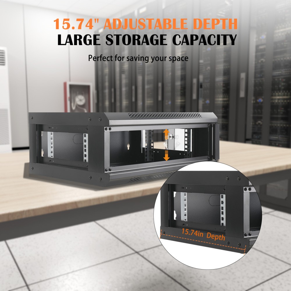 4U Wall Mount Server Cabinet IT Network Rack Enclosure Lockable Door Rack Shelf