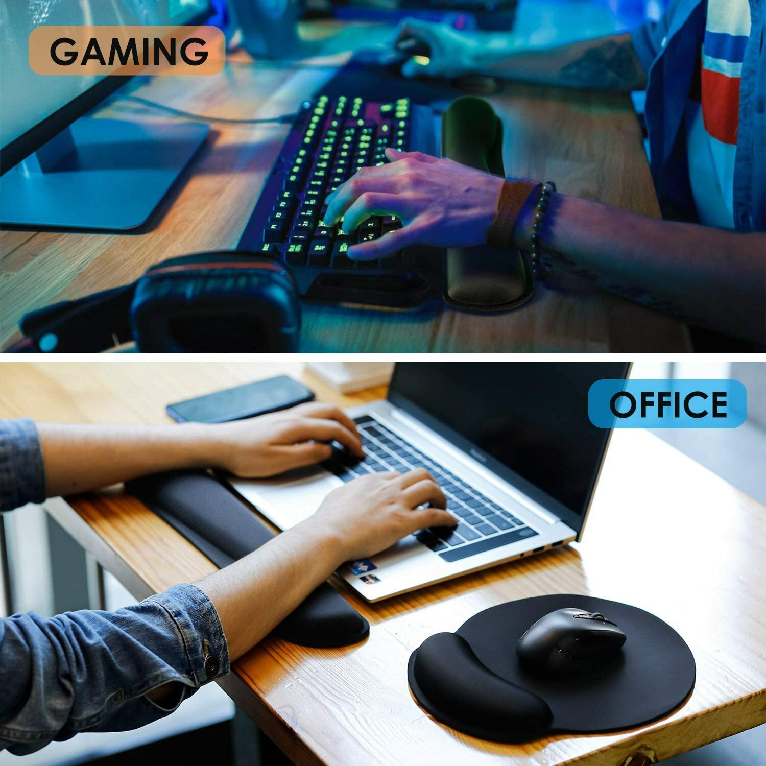 PC Mousepad Ergonomic Comfortable Mat With Wrist Rest Support Non Slip Blue
