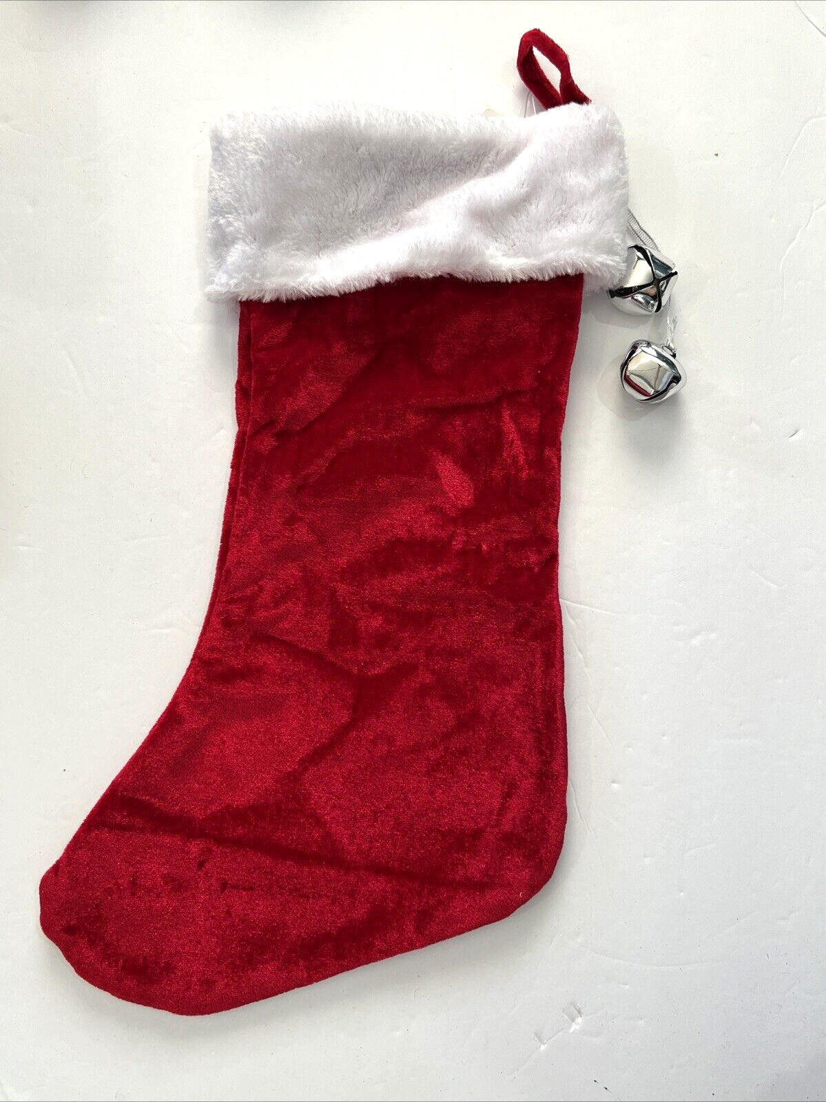 Christmas Stocking Monogram Initial C Red Plush White Cuff Jingle Bells At Home