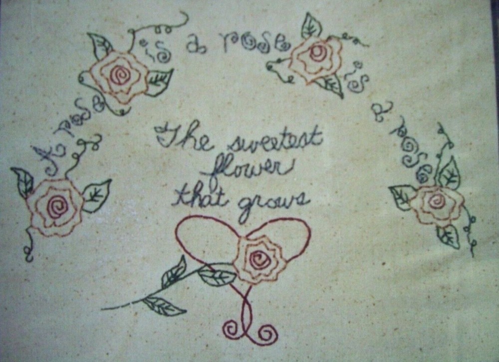 The Sweetest Flower Rose  primitive embroidery pattern