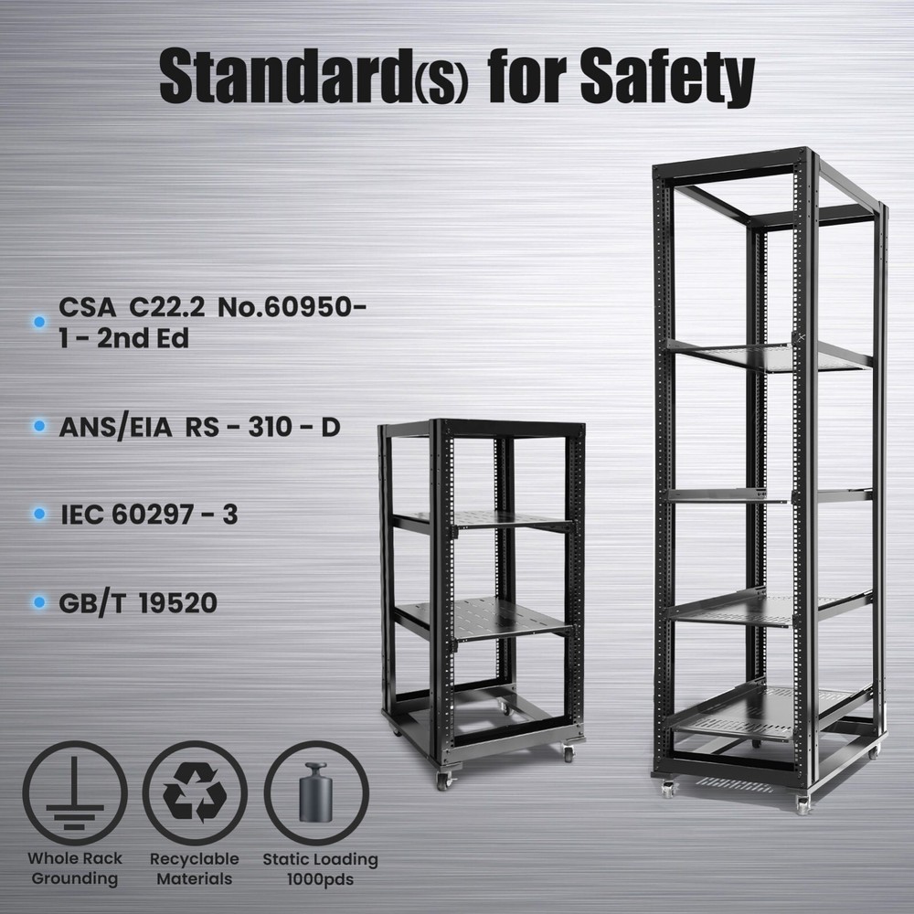 4-Post 27U Adjustable Open Frame Server Rack IT Network Relay IT 800mm Casters