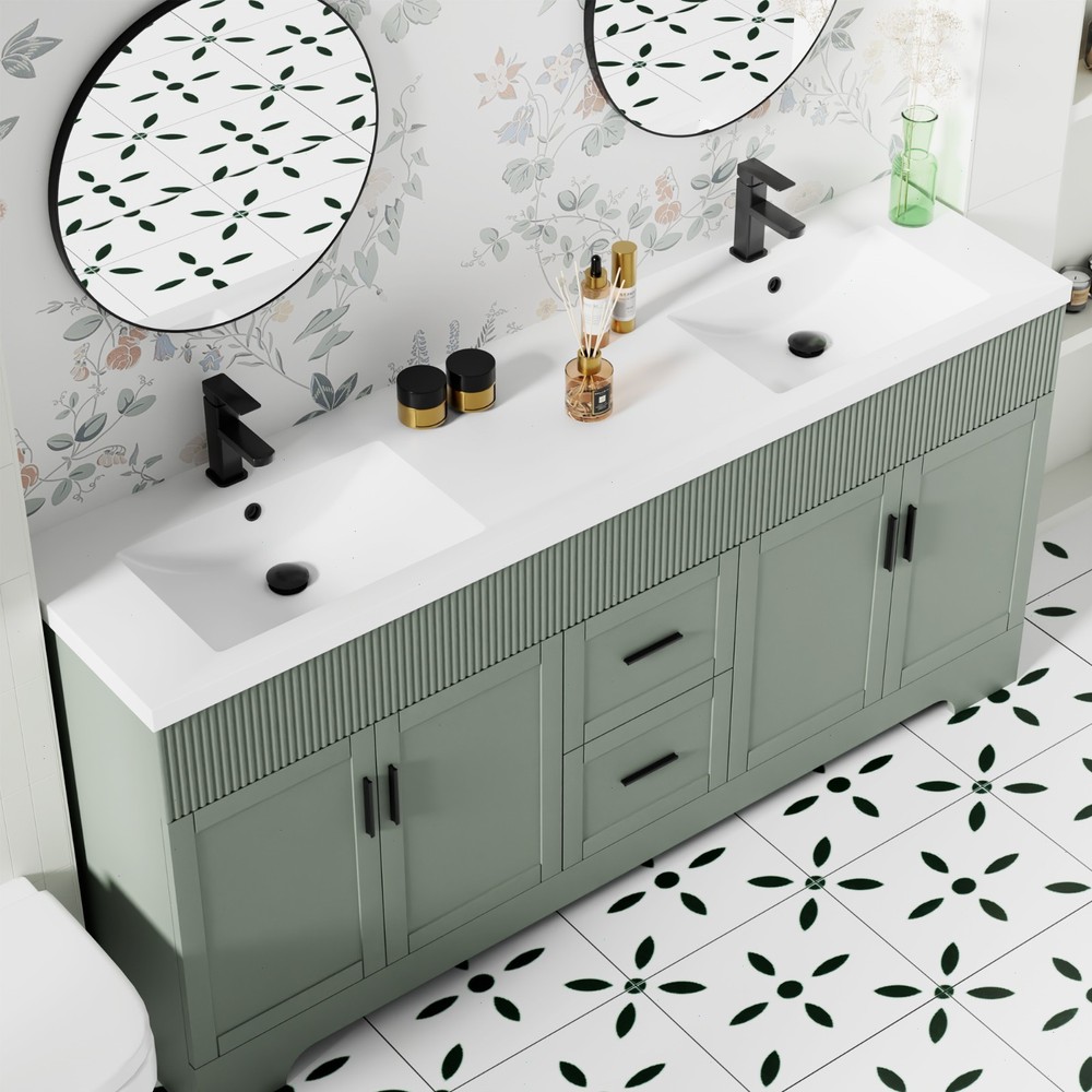72" Double Sink Vanity Top Undermount Bathroom Sink
