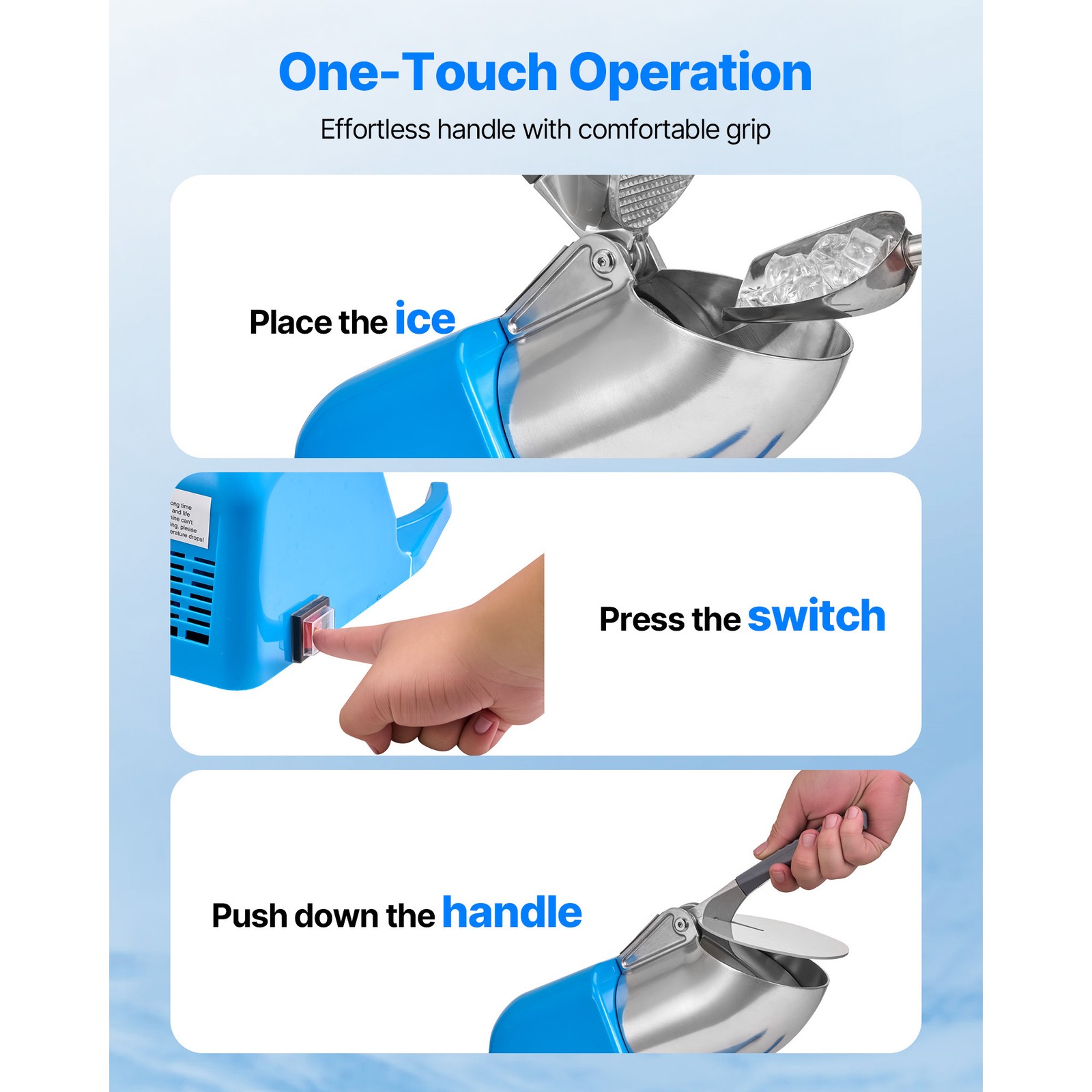 Uimoso Electric Ice Crusher 286LBS/H Shaved Ice Machine for Commercial Use, Blue