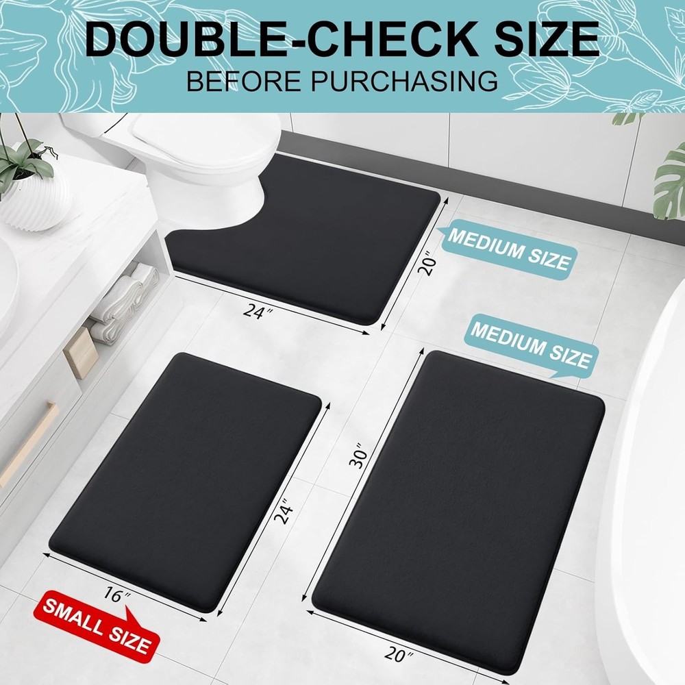 Non Slip Washable Bath Mat - Black Memory Foam