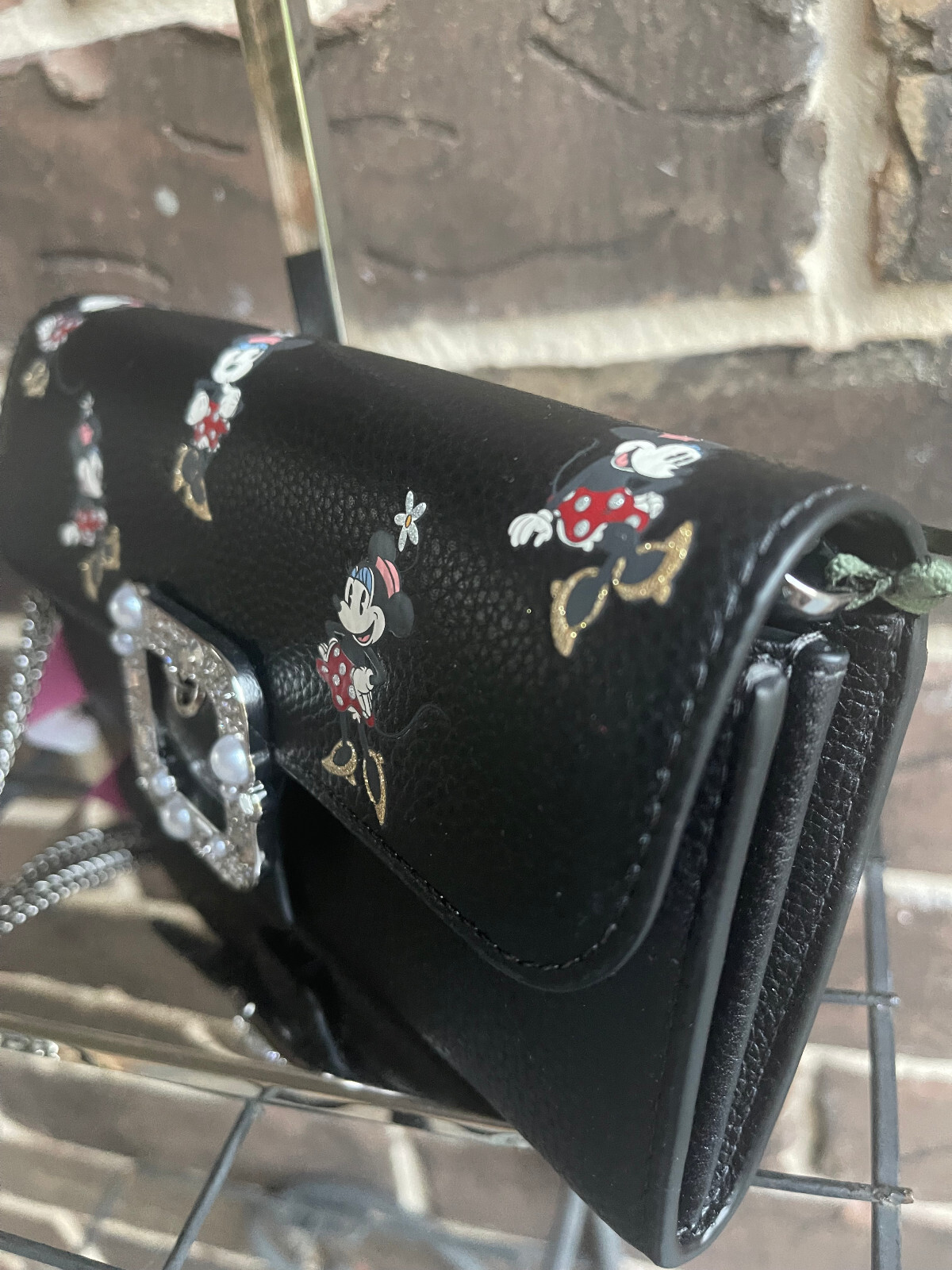 NWT Kate Spade Disney Minnie Mouse Clutch Crossbody Pearl Buckle Black Multi