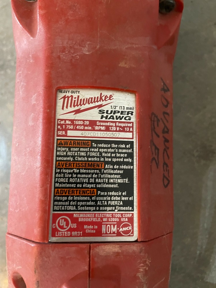 MILWAUKEE TOOLS 1680-20-SUPER HAWG DRILL