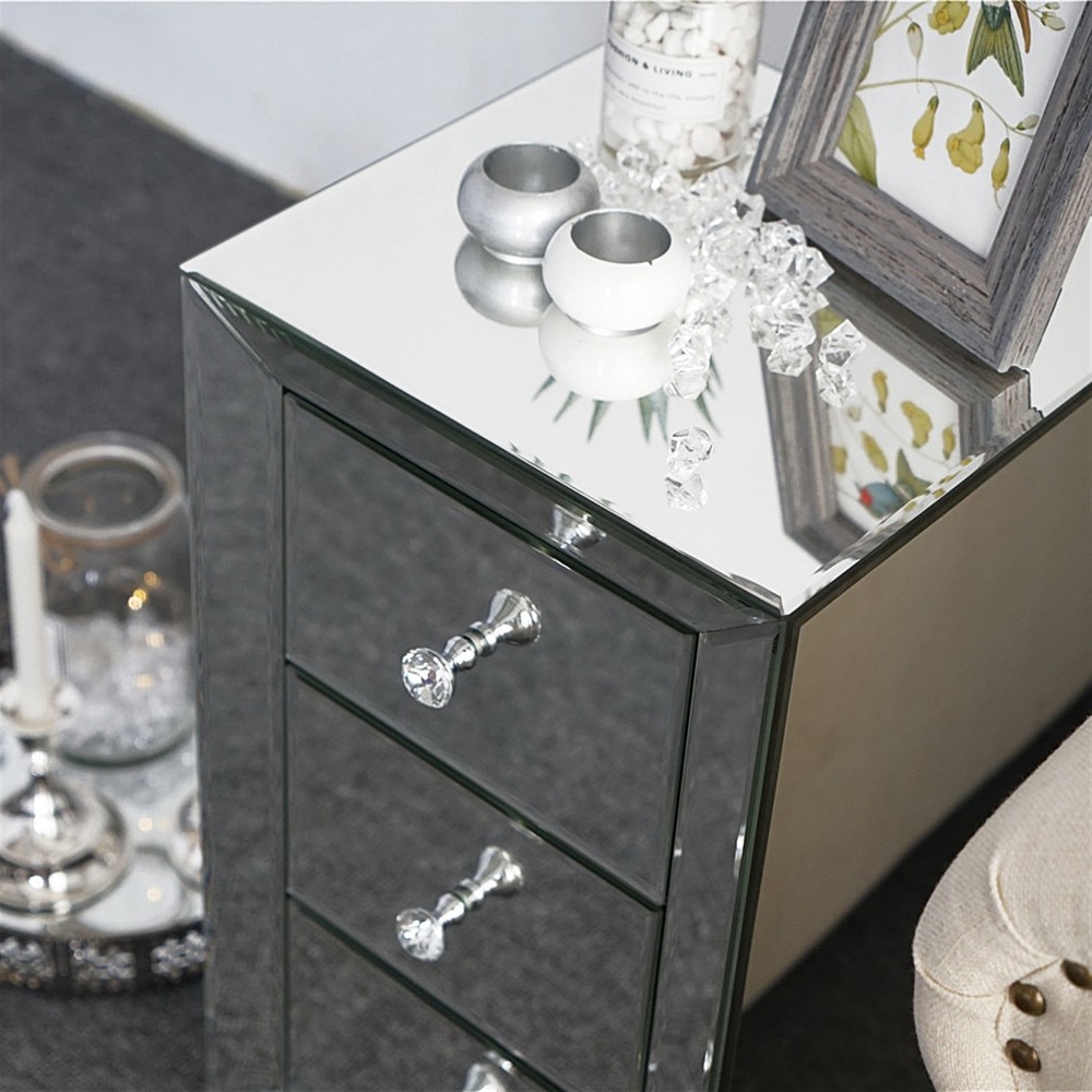 Mirrored Glass Bedside Table with Three Drawers Size S