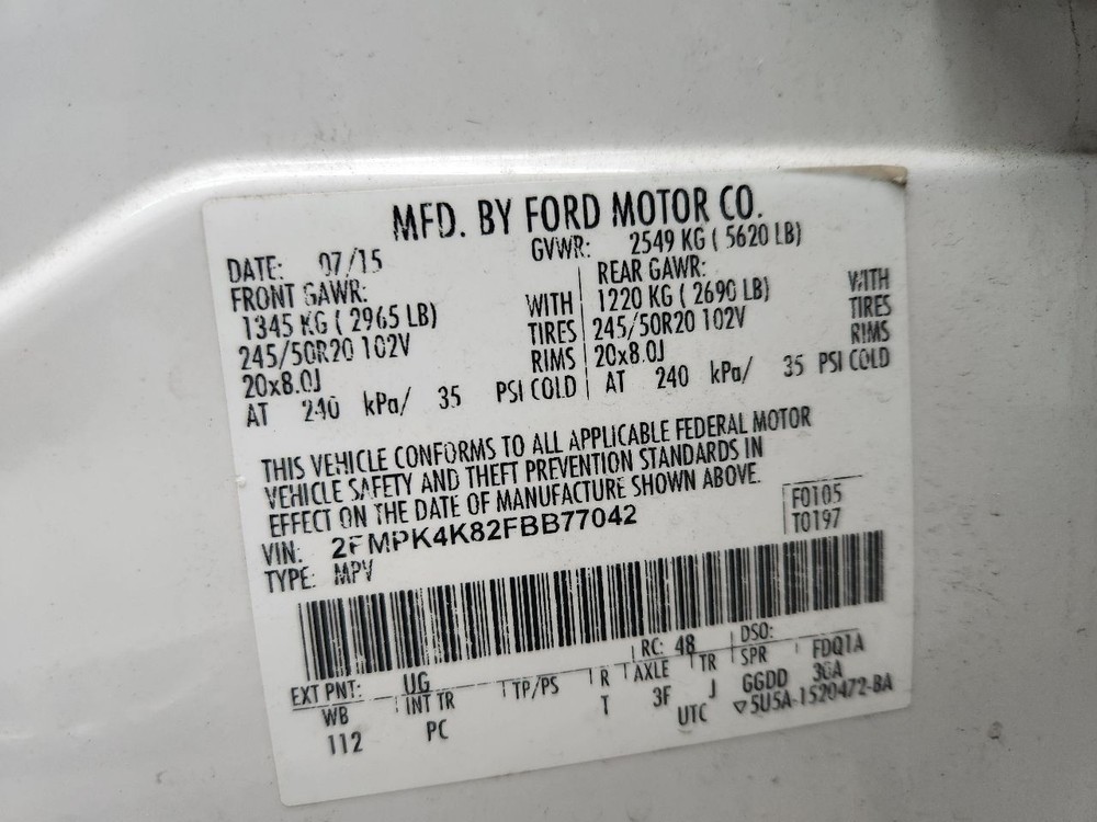 2015-2018 Ford Edge Front Center Dash Mounted 8.0" Display Touch Screen