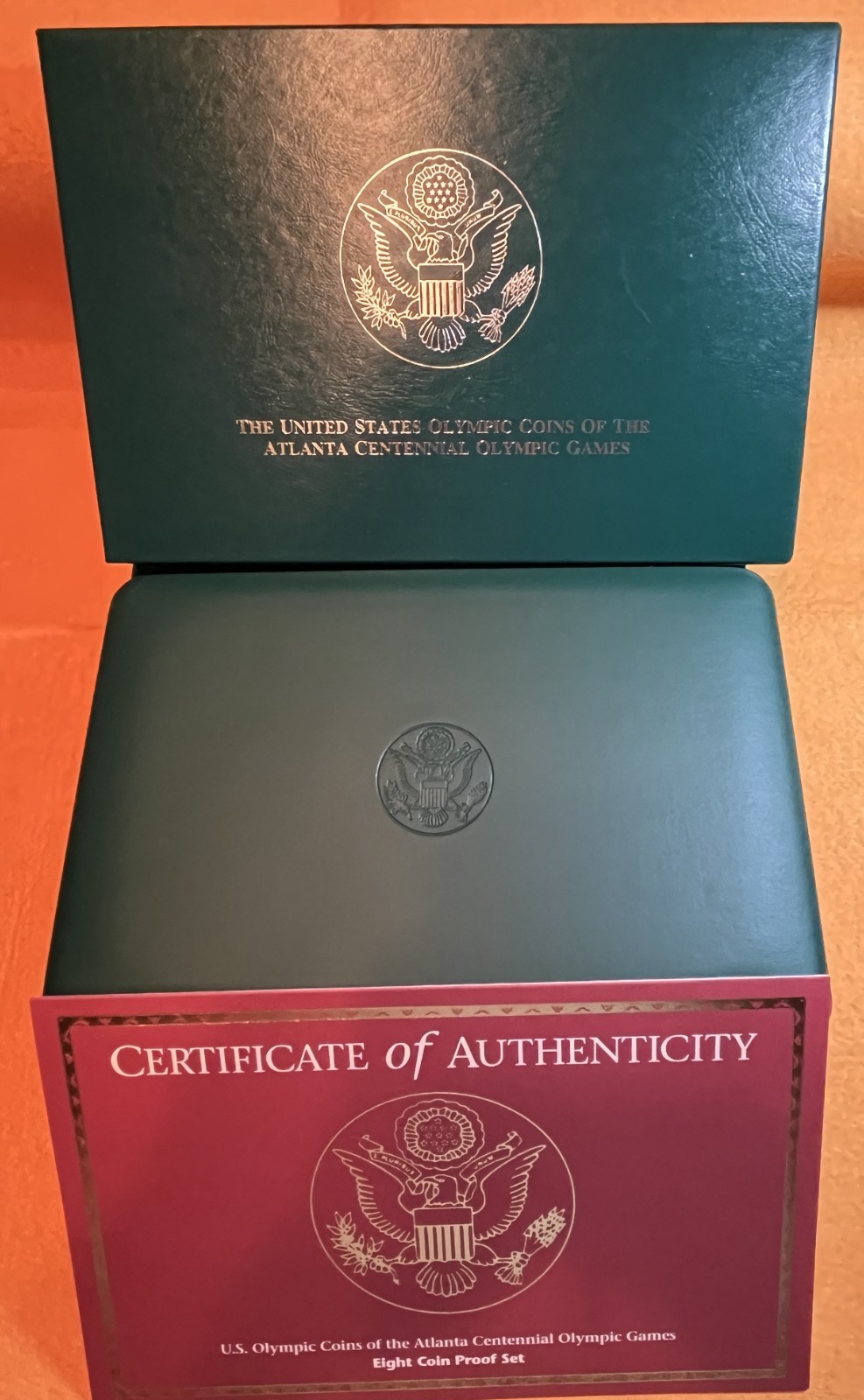 1996 US Olympic 8 Coin Box & COA - NO Coins - Holds 8 Silver Dollars