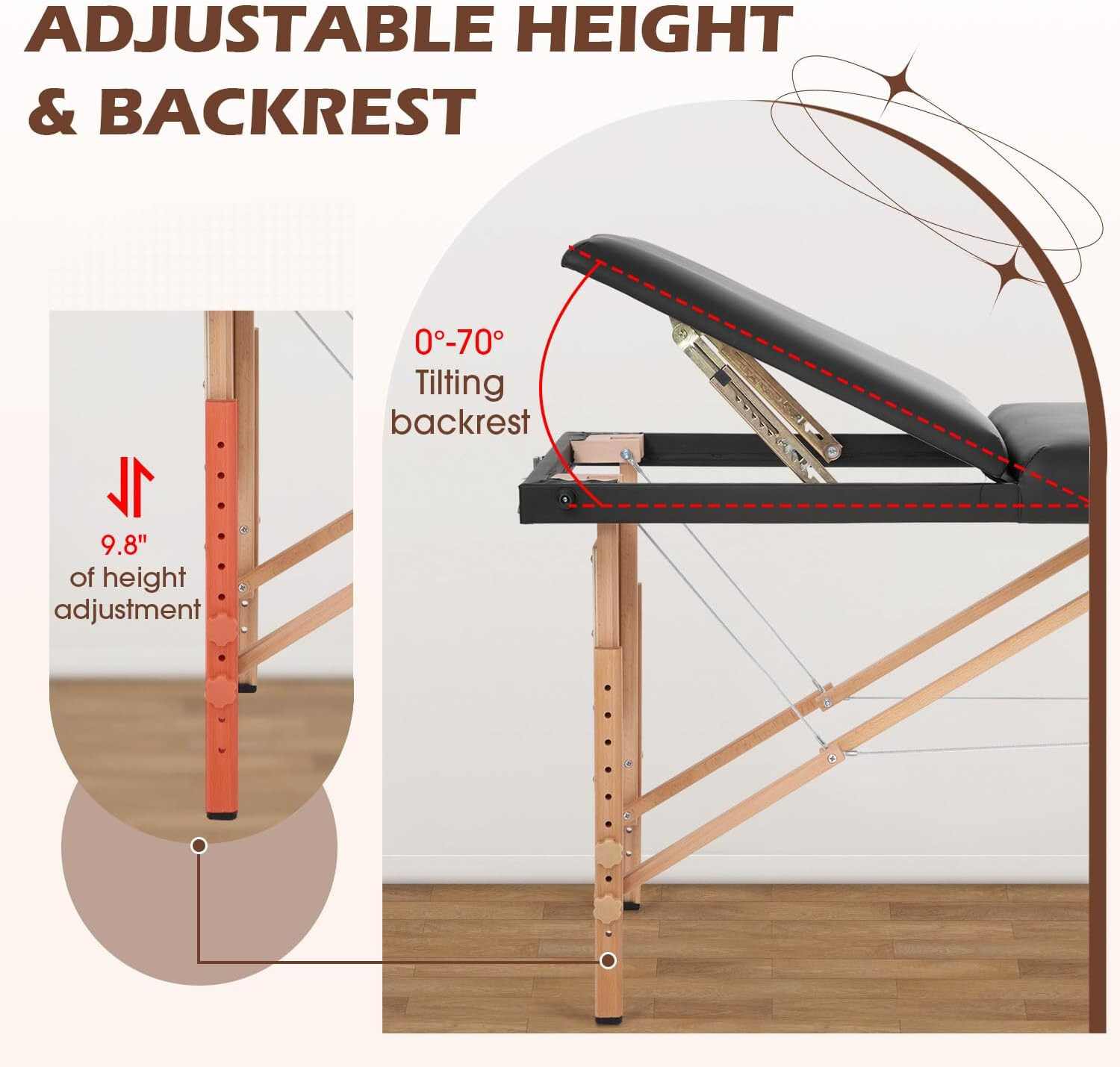 Massage Table Massage Bed 3 Fold Portable Massage Table 73" L x 32" W Spa Bed