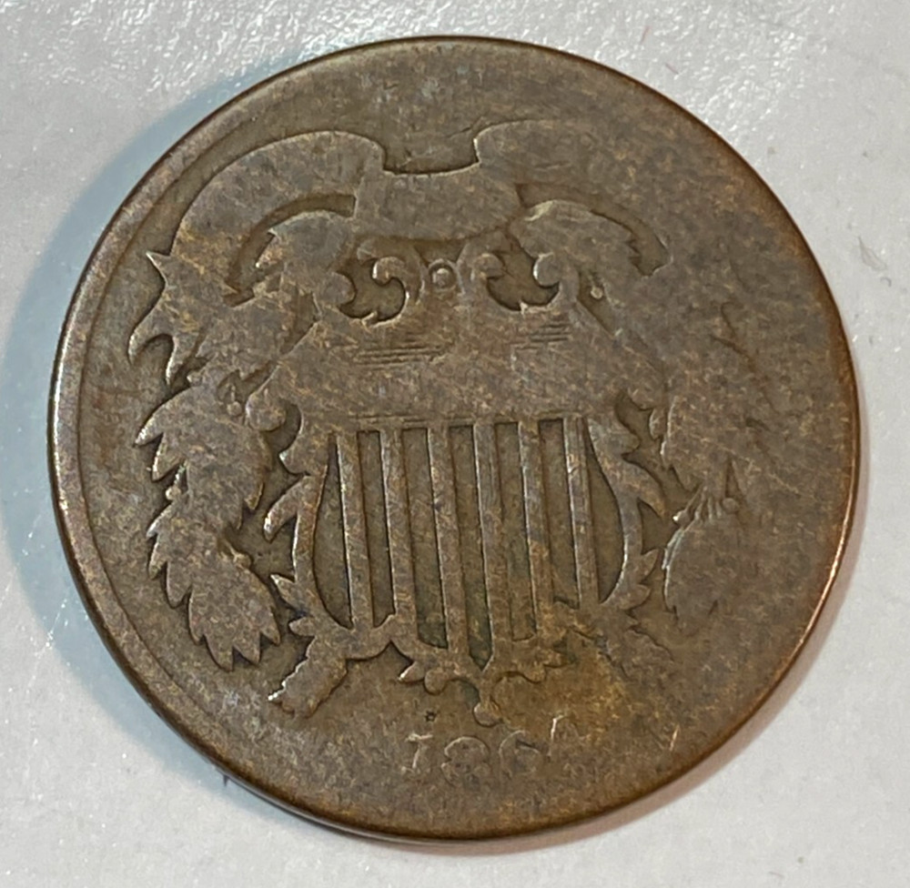 1864 Large Motto Two Cent Piece Nice Original Good CHRC
