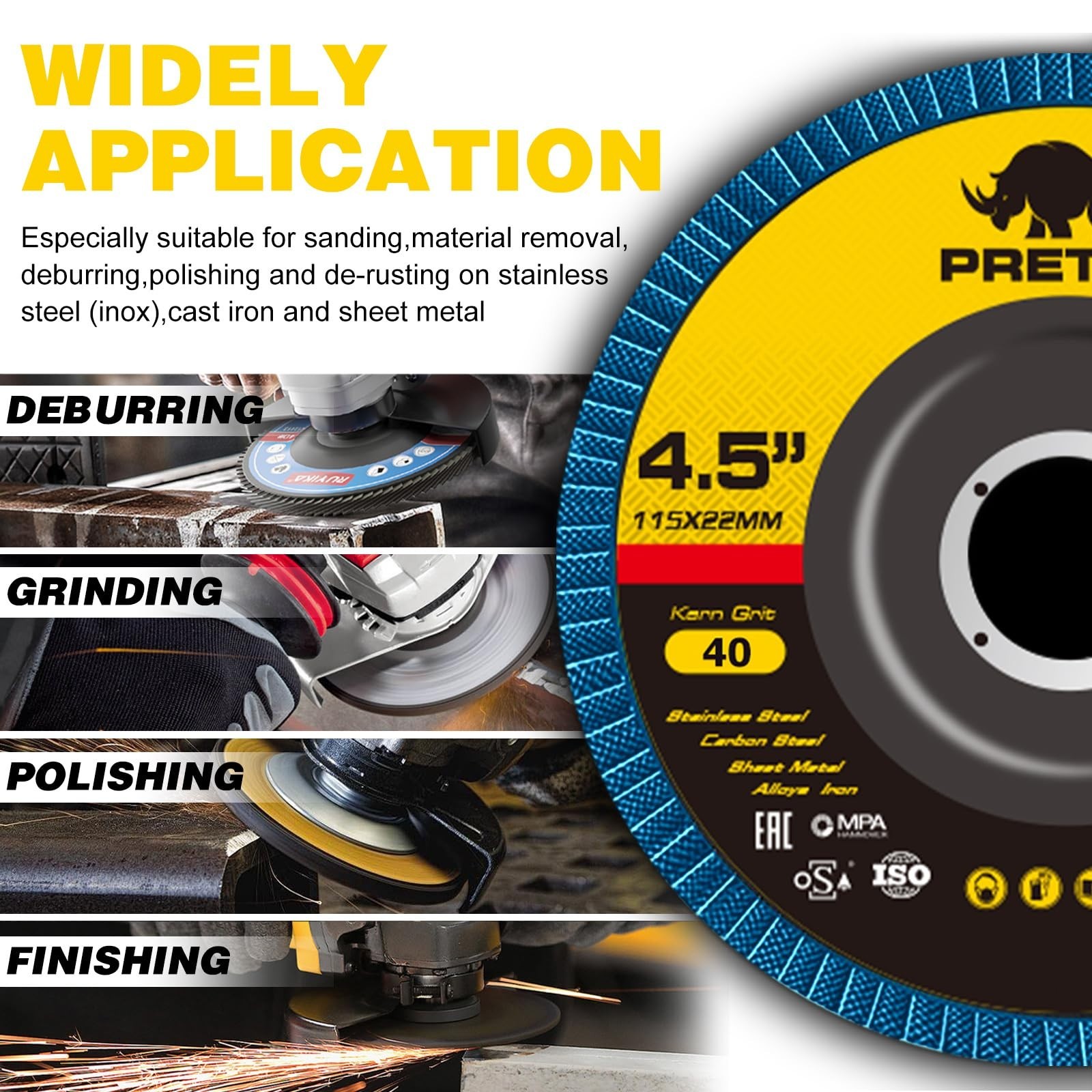 4-1/2" Zirconia Sanding Flap Discs 40 60 80 120 Grit 4.5" x 7/8" Grinding Wheels