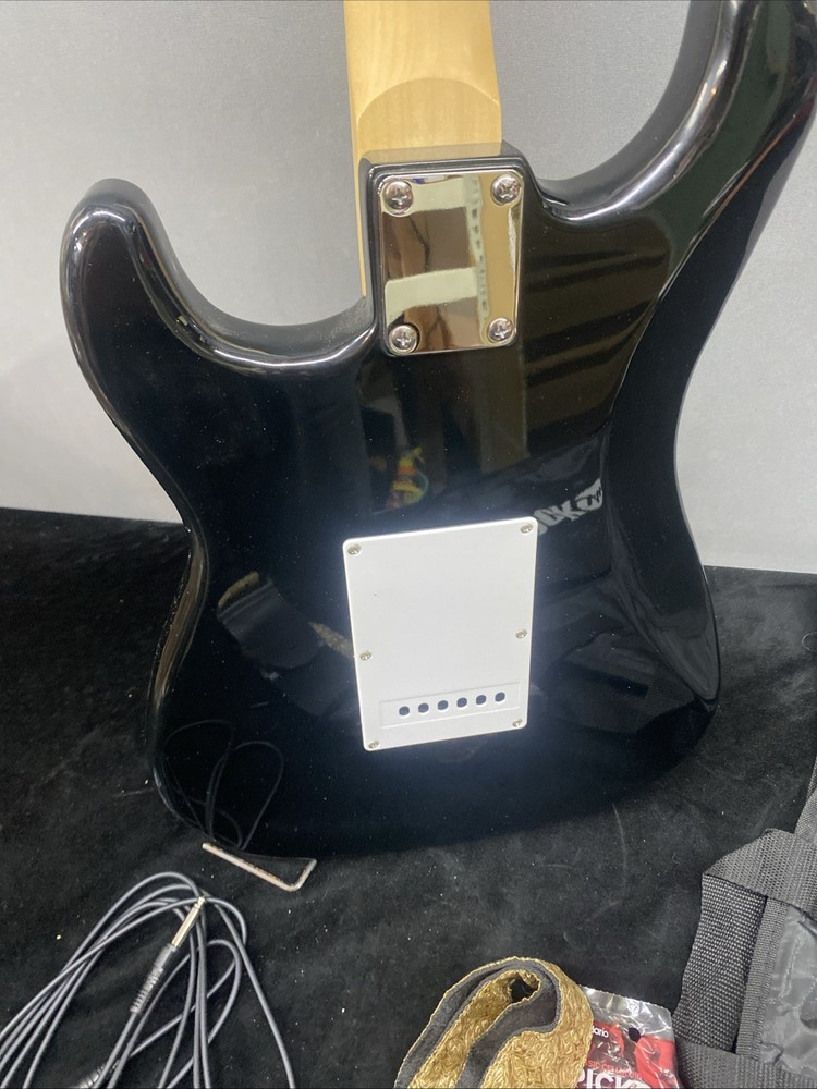 RockJam Full-Size Electric Guitar Starter Kit Picks Case Strap Used Black