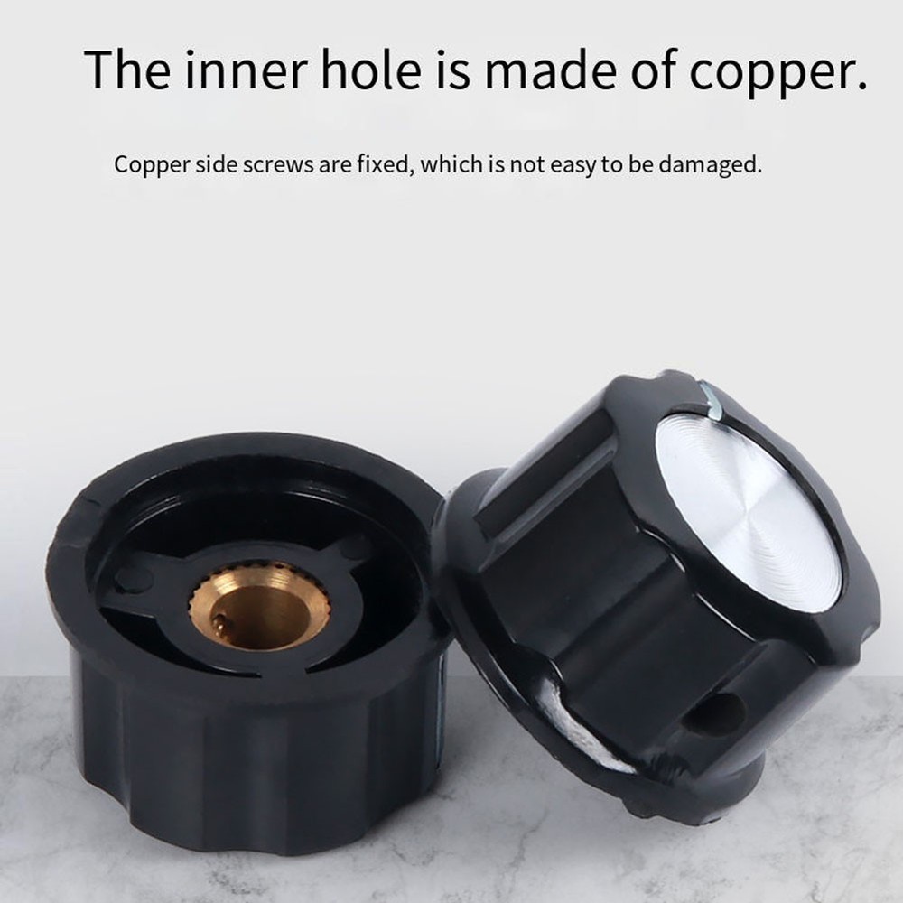 Size 10pcs 6mm Silver Tone Top Knobs for Electronics Black A03