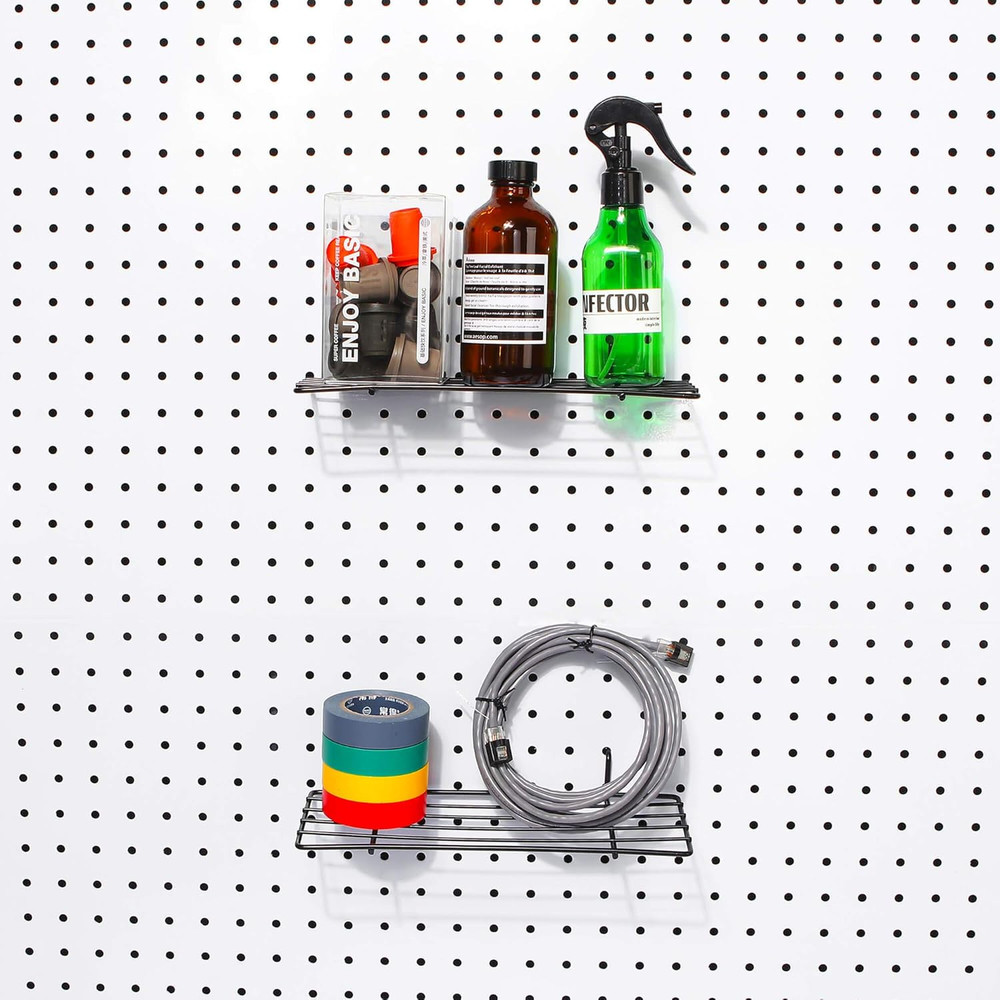 Pegboard Hooks, Peg Board Shelf, for Support Various Tools, 4 Packs, Black