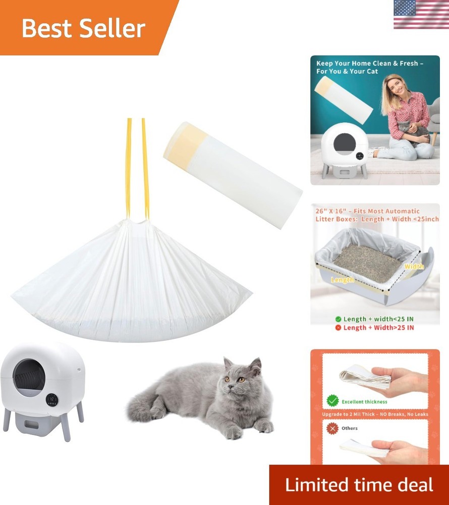 Durable & Odor-Control Cat Litter Box Liners with Easy Tie Drawstring - 20 Count